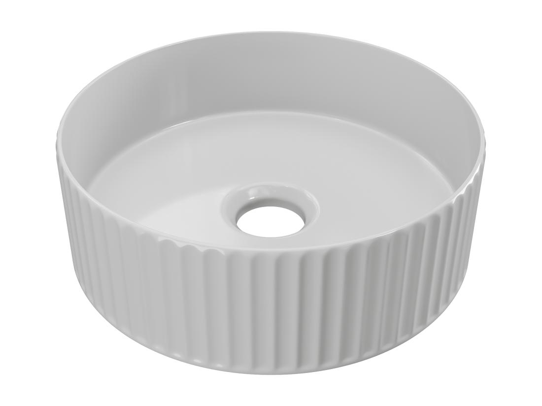 Vente Unique Vasque à Poser En Céramique Striée Ronde - Blanc Brillant - 36 Cm - PEDARA