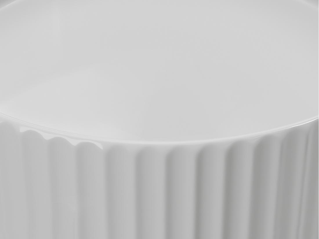 Vente Unique Vasque à Poser En Céramique Striée Ronde - Blanc Brillant - 36 Cm - PEDARA
