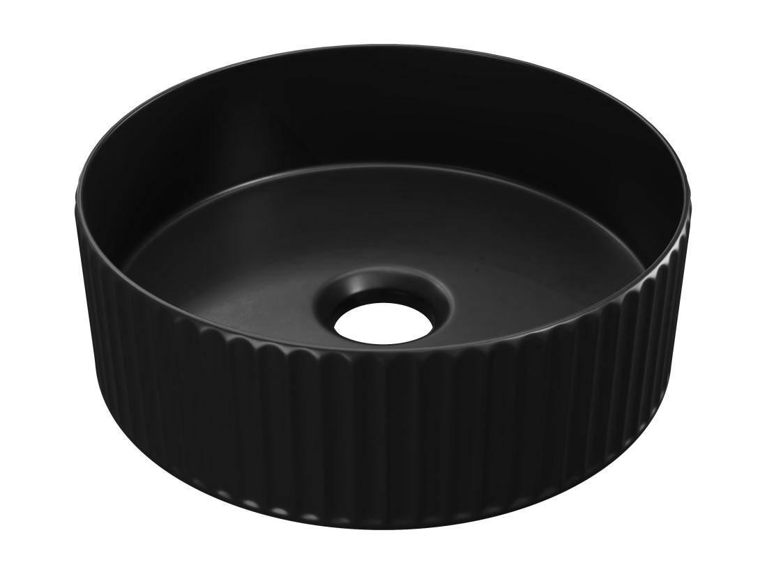 Vente Unique Vasque à Poser En Céramique Striée Ronde - Noir Mat - 36 Cm - PEDARA