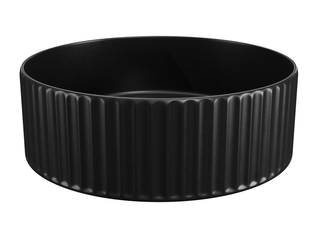 Vente Unique Vasque à Poser En Céramique Striée Ronde - Noir Mat - 36 Cm - PEDARA