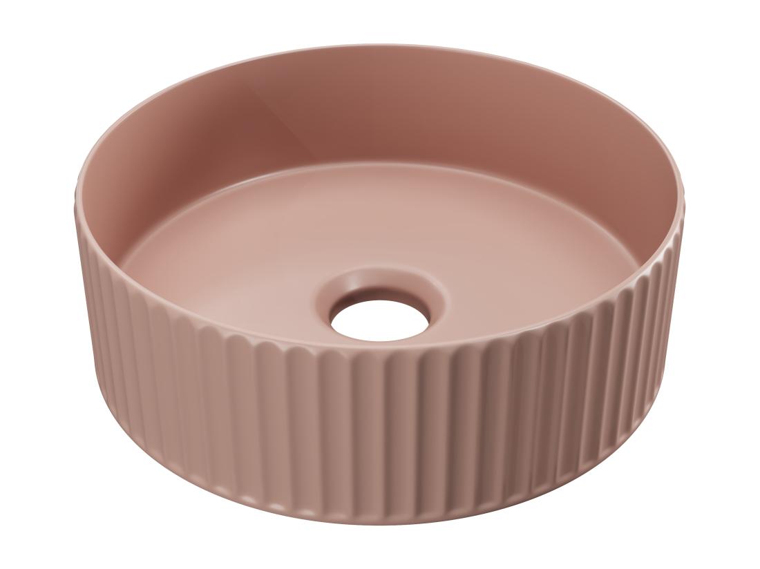 Vente Unique Vasque à Poser En Céramique Striée Ronde - Rose Mat - 36 Cm - PEDARA