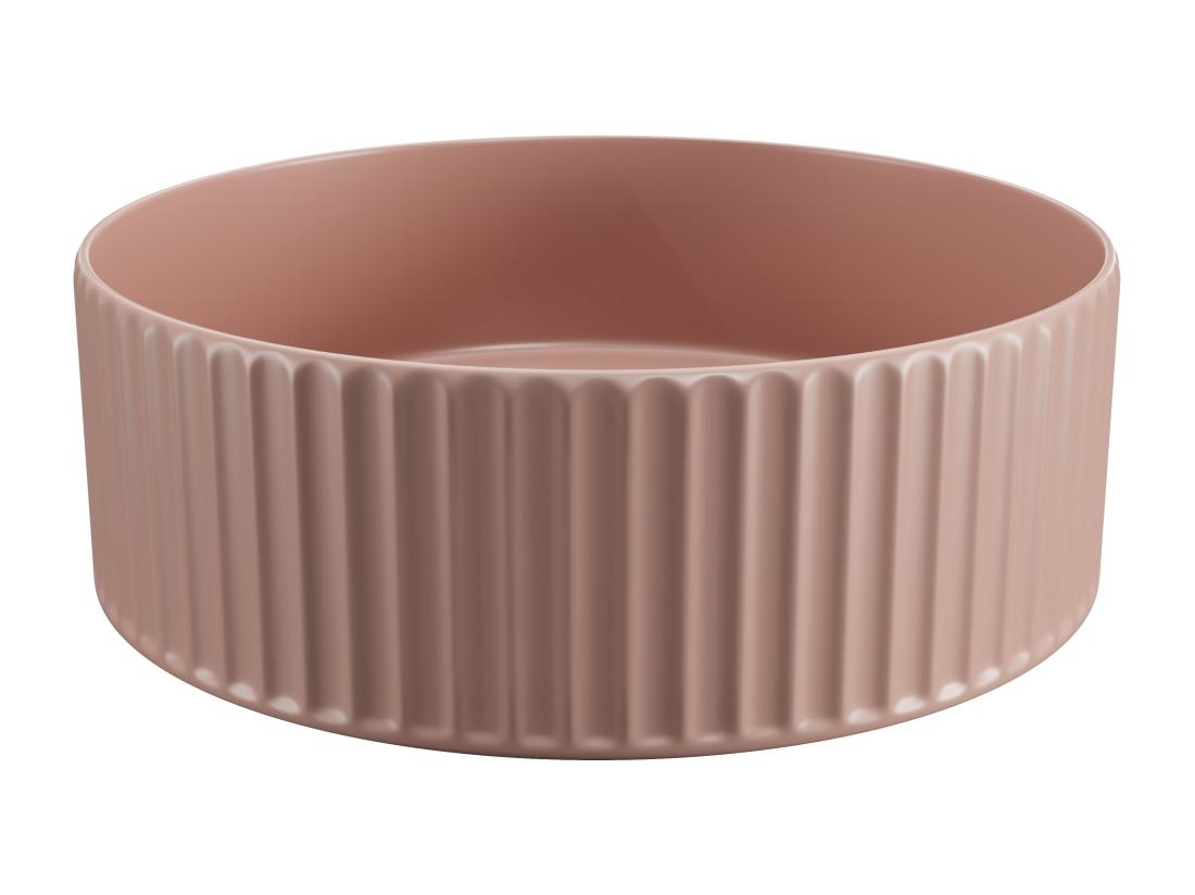 Vente Unique Vasque à Poser En Céramique Striée Ronde - Rose Mat - 36 Cm - PEDARA