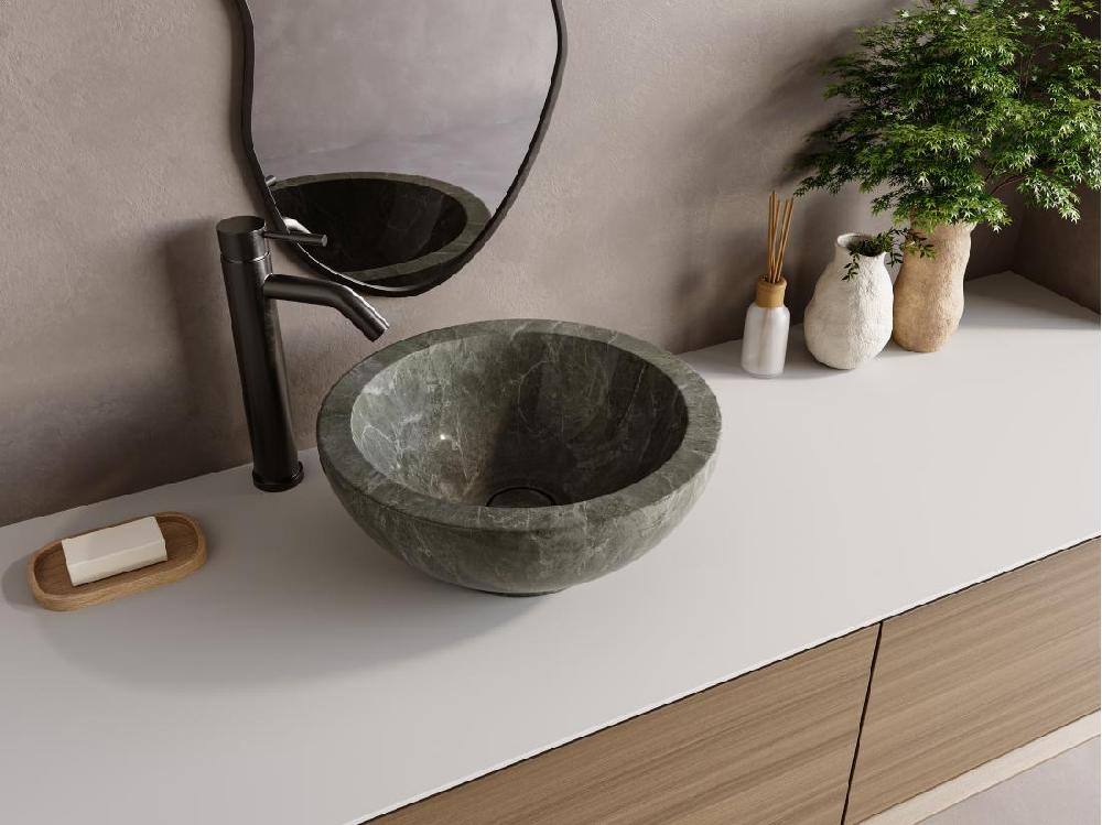 vente unique Vasque à poser en marbre - Coloris noir - D35 cm - BERATI