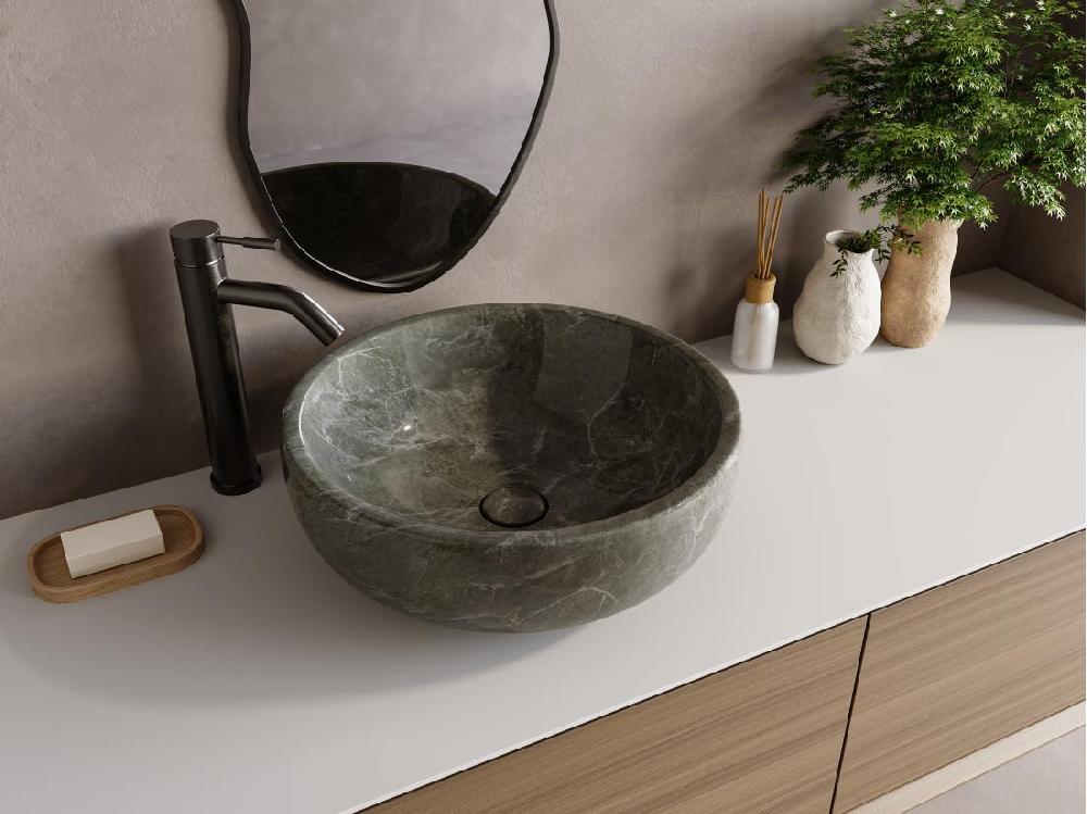 vente unique Vasque à poser en marbre - Coloris noir - D40 cm - LAVINO