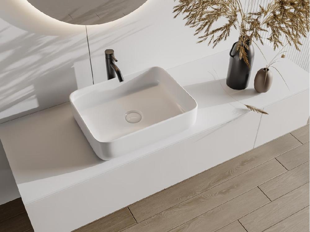 vente unique Vasque à poser rectangle en céramique - Blanc - 50 x 39 cm - JUNIKO II