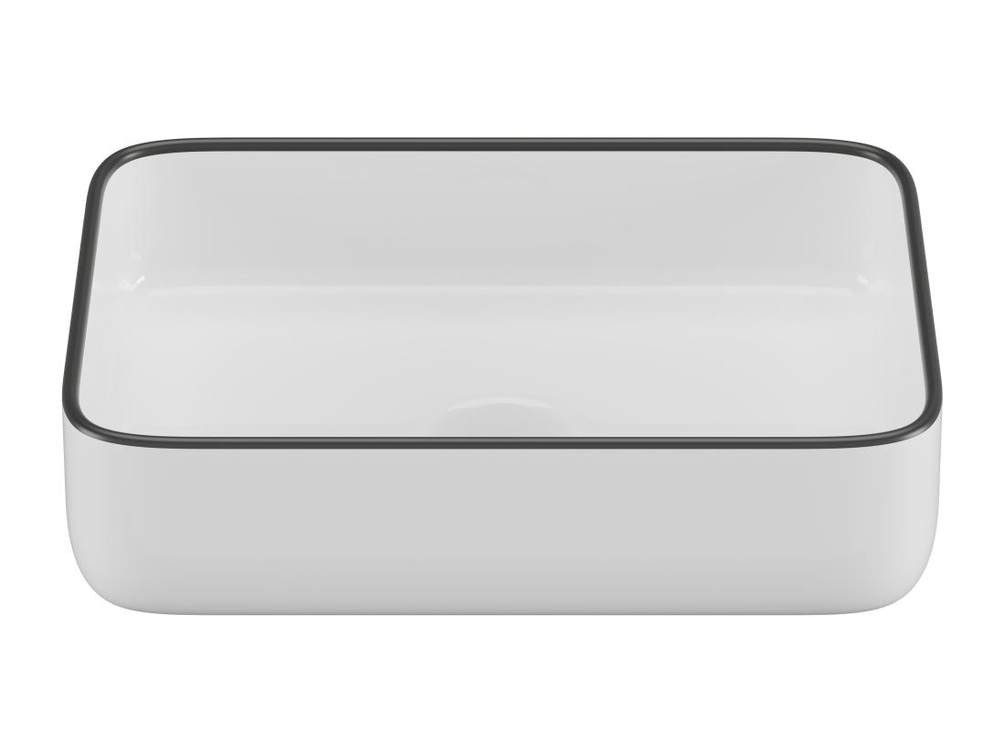 Vente Unique Vasque à Poser Rectangle En Céramique - Blanc Avec Liseré Noir - 50 X 39 Cm - JUNIKO II
