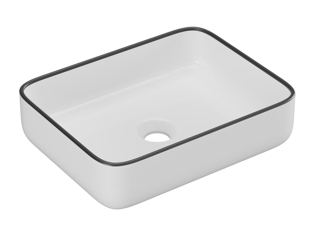 Vente Unique Vasque à Poser Rectangle En Céramique - Blanc Avec Liseré Noir - 50 X 39 Cm - JUNIKO II