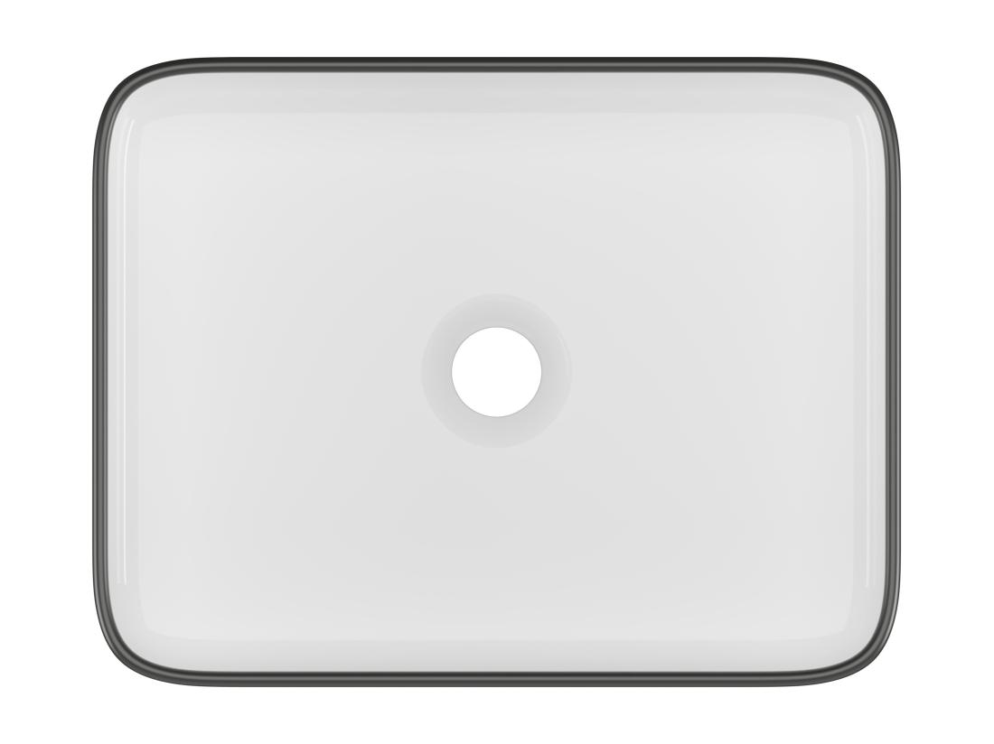Vente Unique Vasque à Poser Rectangle En Céramique - Blanc Avec Liseré Noir - 50 X 39 Cm - JUNIKO II