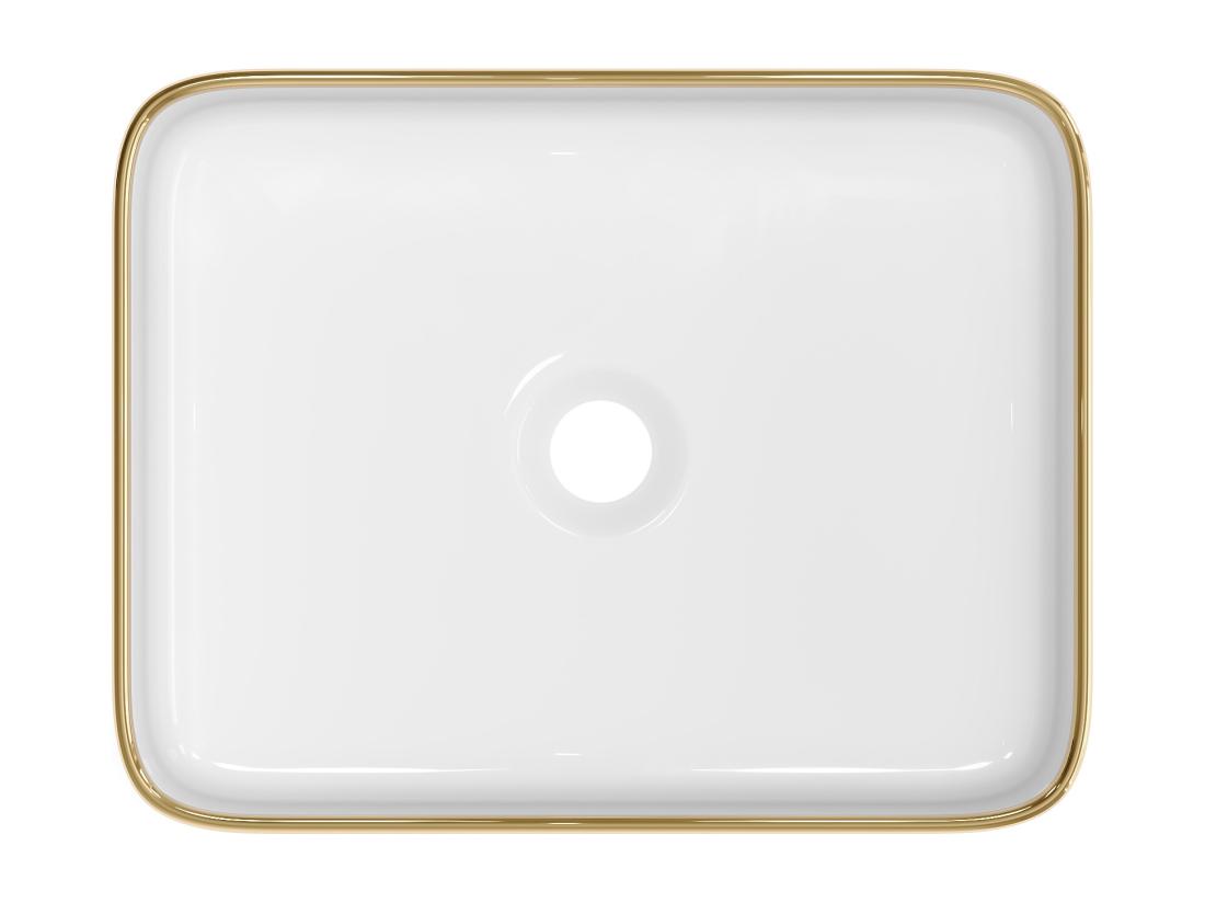 Vente Unique Vasque à Poser Rectangle En Céramique - Blanc Avec Liseré Doré - 50 X 39 Cm - JUNIKO II