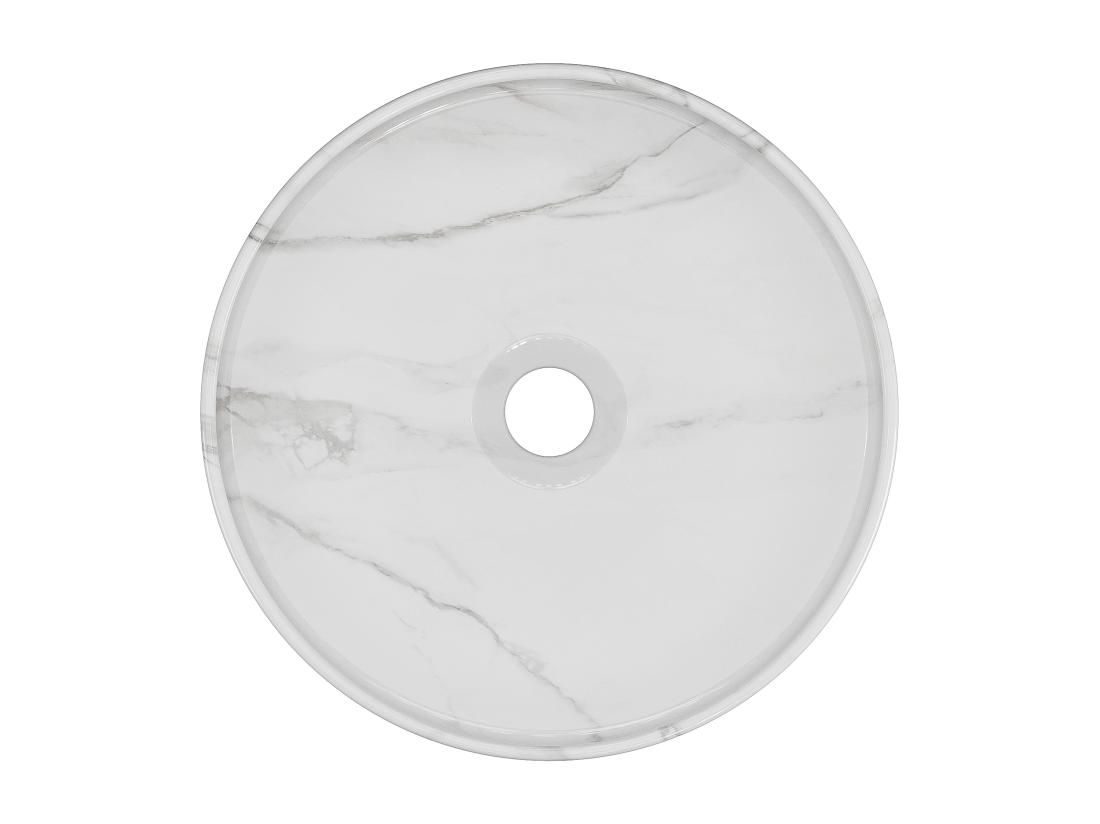 Vente Unique Vasque à Poser Ronde Blanche Effet Marbre En Céramique - 36 Cm - VIAMARBA