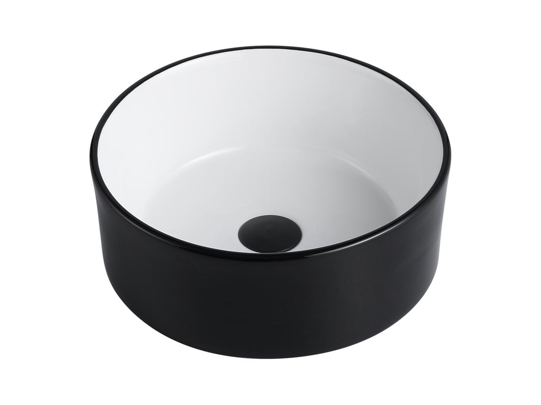 Vente Unique Vasque à Poser Ronde En Céramique - Bicolore Noir Et Blanc - 36 Cm - KANELLE II