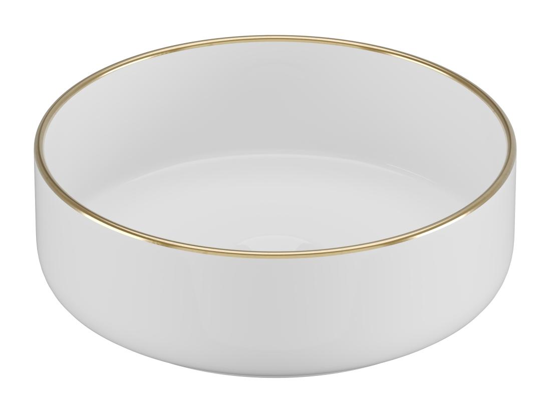 Vente Unique Vasque à Poser Ronde En Céramique - Blanc Avec Liseré Doré - 36 Cm - LENISO II