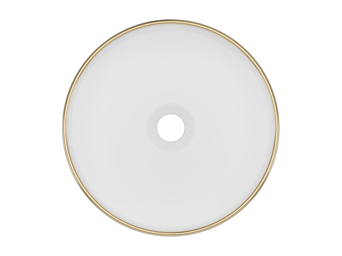 Vente Unique Vasque à Poser Ronde En Céramique - Blanc Avec Liseré Doré - 36 Cm - LENISO II