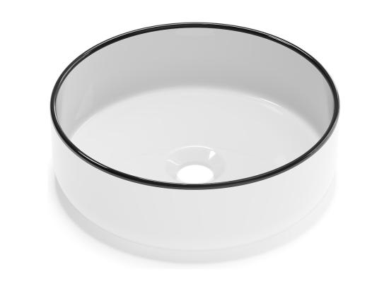 Vente Unique Vasque à Poser Ronde En Céramique - Blanc Avec Liseré Noir - 36 Cm - LENISO II