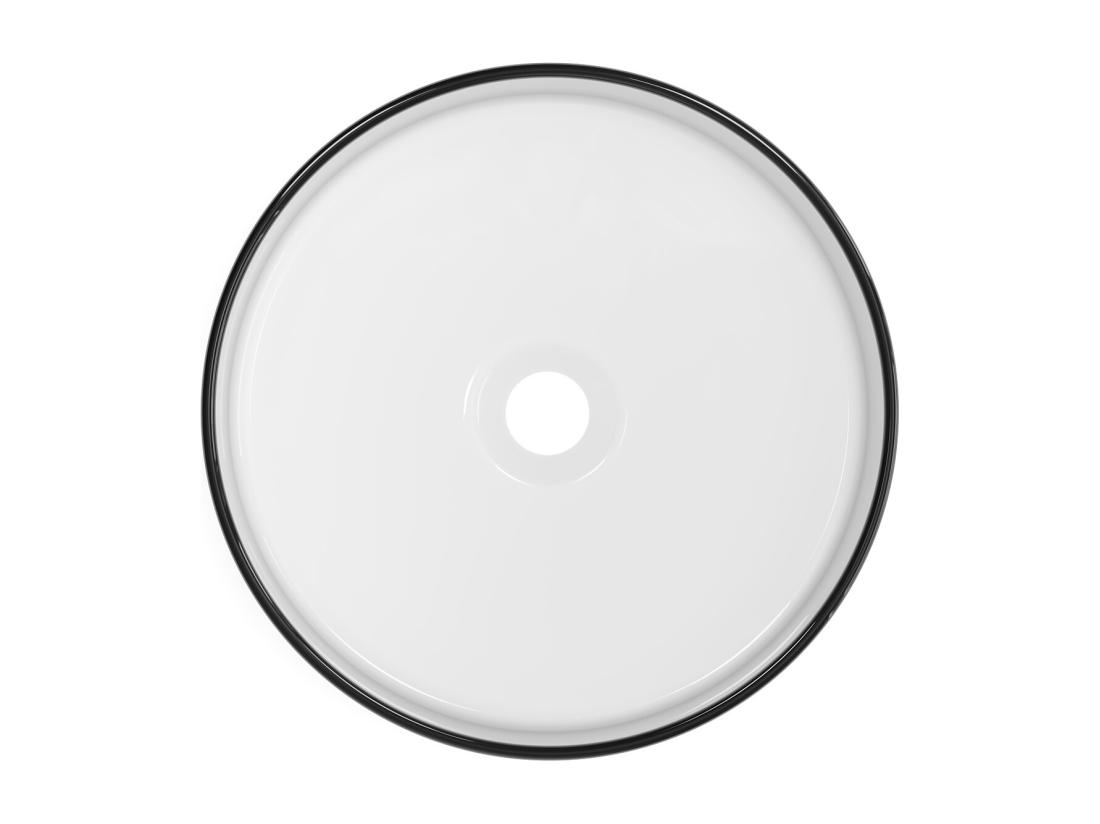 Vente Unique Vasque à Poser Ronde En Céramique - Blanc Avec Liseré Noir - 36 Cm - LENISO II