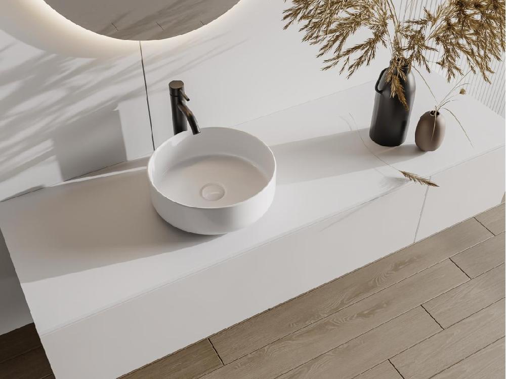 vente unique Vasque à poser ronde en céramique - Blanc brillant - 36 cm - LENISO II