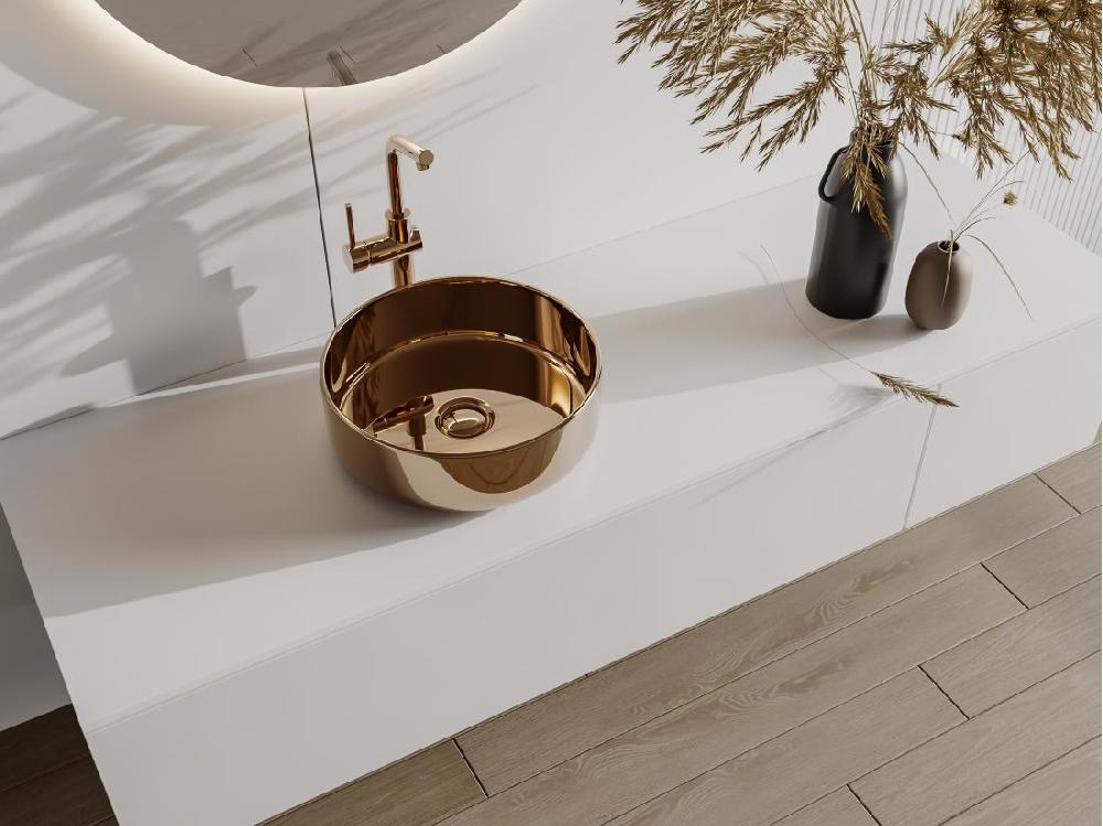 vente unique Vasque à poser ronde en céramique - Effet cuivre - 36 cm - KANELLE II