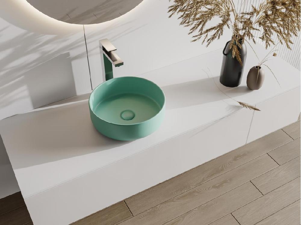 vente unique Vasque à poser ronde en céramique - Vert mat - 36 cm - LENISO II