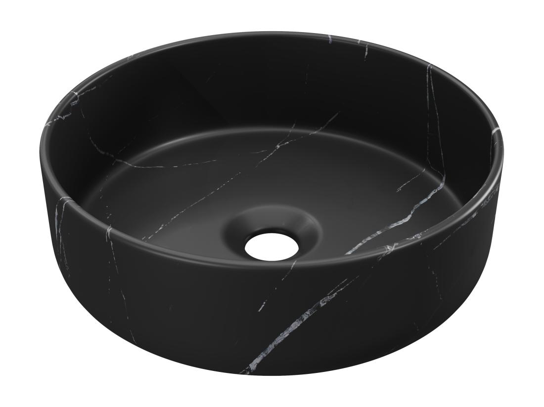 Vente Unique Vasque à Poser Ronde Noire Effet Marbre En Céramique - 36 Cm - VIAMARBA