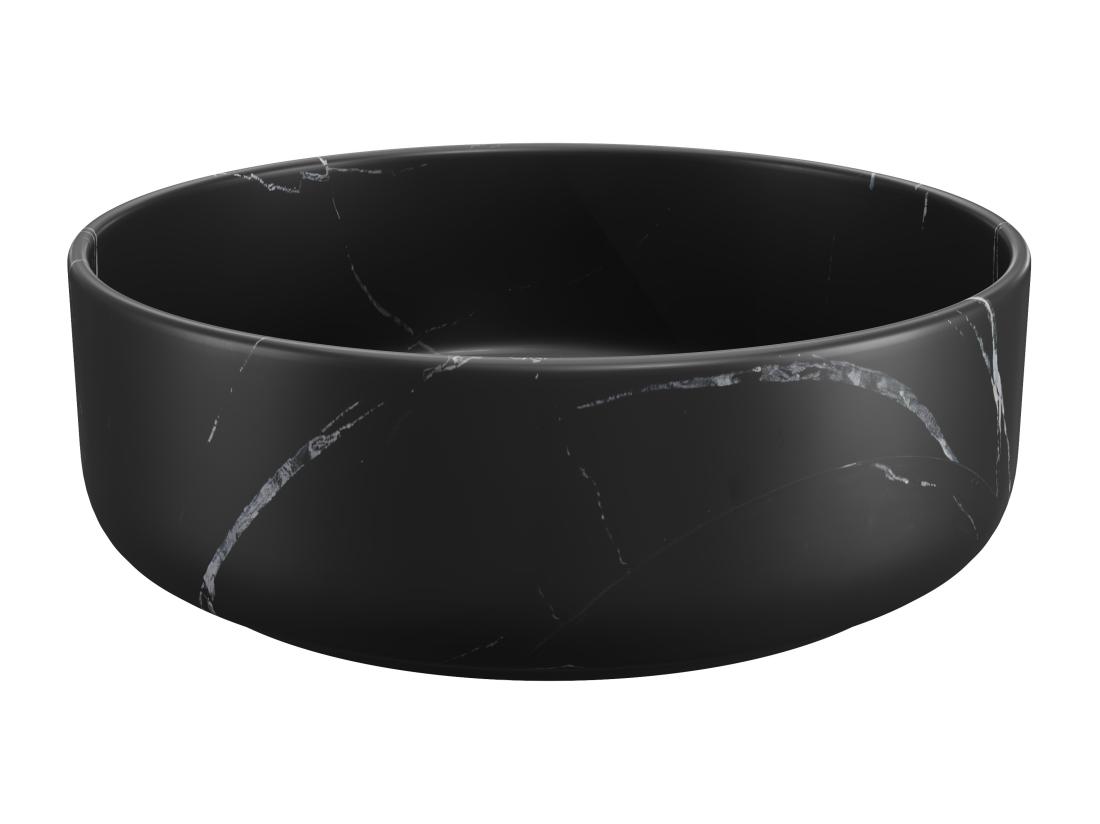 Vente Unique Vasque à Poser Ronde Noire Effet Marbre En Céramique - 36 Cm - VIAMARBA