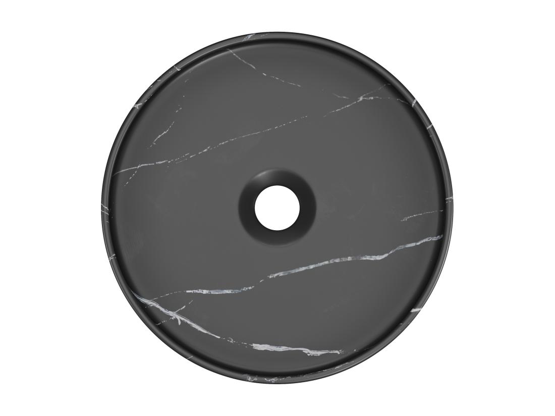 Vente Unique Vasque à Poser Ronde Noire Effet Marbre En Céramique - 36 Cm - VIAMARBA