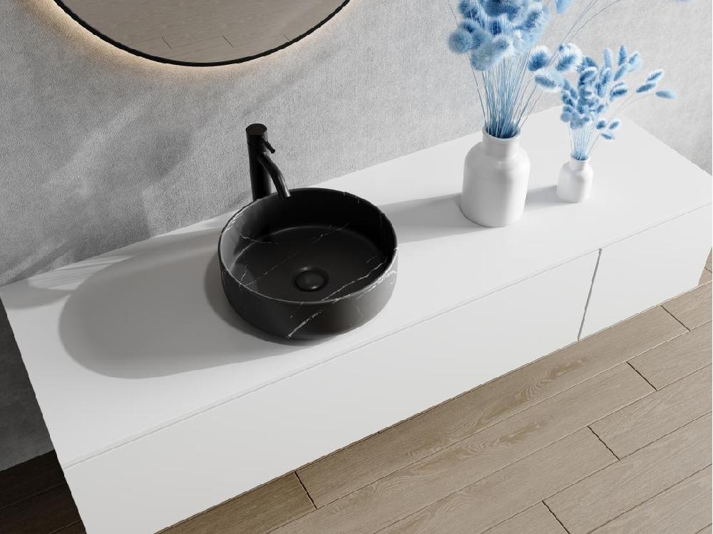 vente unique Vasque à poser ronde noire effet marbre en céramique - 36 cm - VIAMARBA
