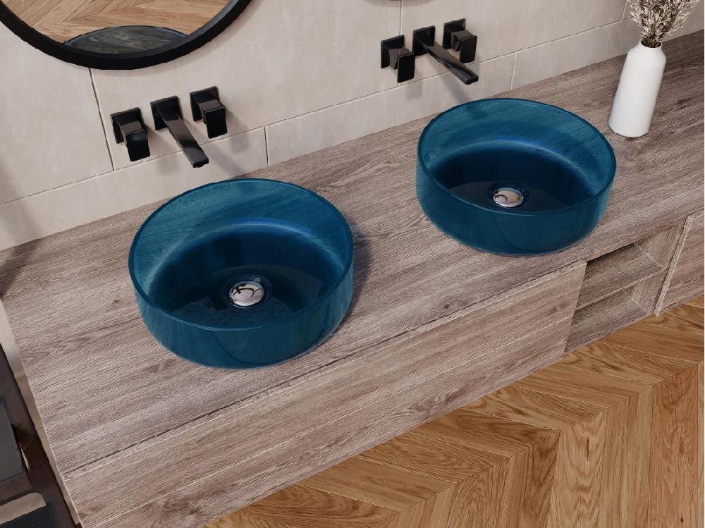 vente unique Vasque à poser ronde translucide en résine - 40 cm - Bleu - SPAVO