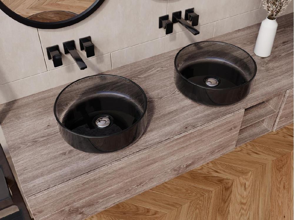 vente unique Vasque à poser ronde translucide en résine - 40 cm - Gris - SPAVO