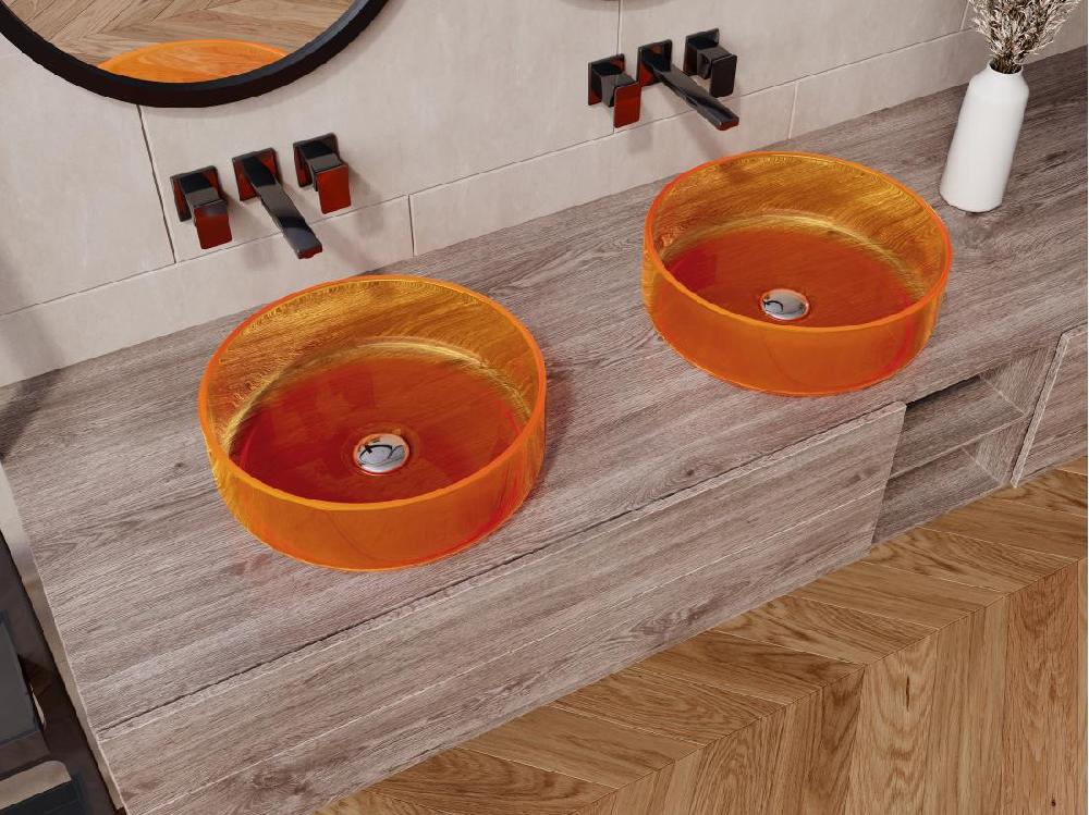 vente unique Vasque à poser ronde translucide en résine - 40 cm - Orange - SPAVO
