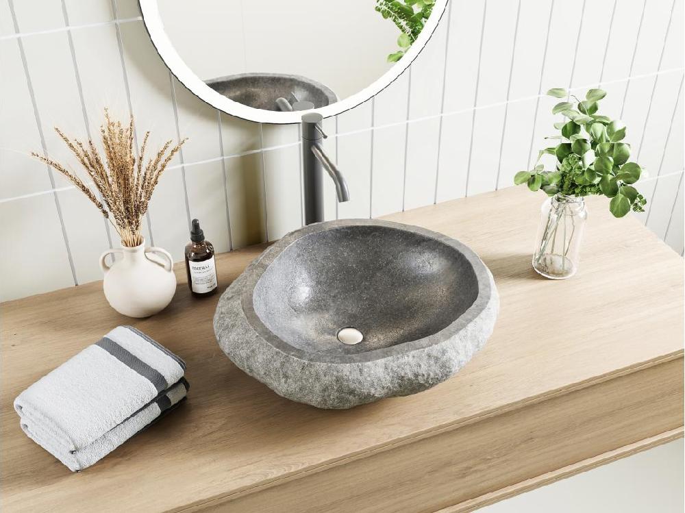 vente unique Vasque de salle de bain en pierre de rivière STONE - Couleur grise