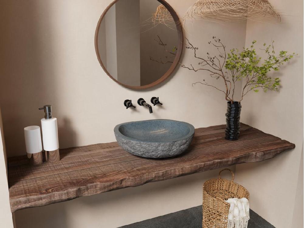 vente unique Vasque de salle de bain en pierre de rivière WATU - Couleur grise