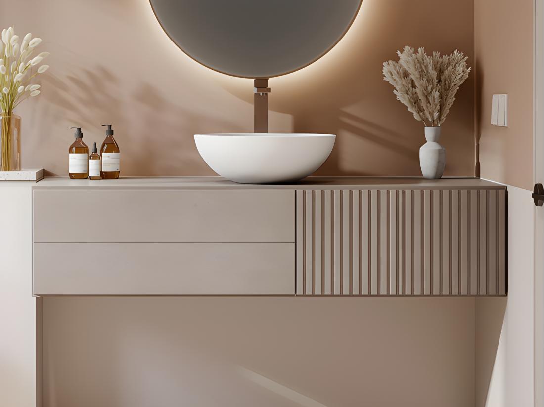 Vente Unique Vasque De Salle De Bain Ronde En Solid Surface - 40 Cm - Blanc - IMJA
