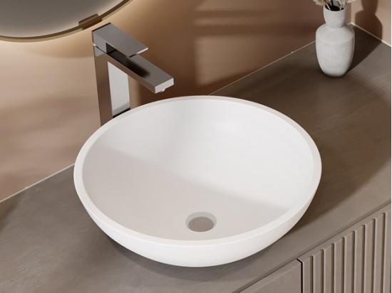 vente unique Vasque de salle de bain ronde en solid surface - 40 cm - Blanc - IMJA