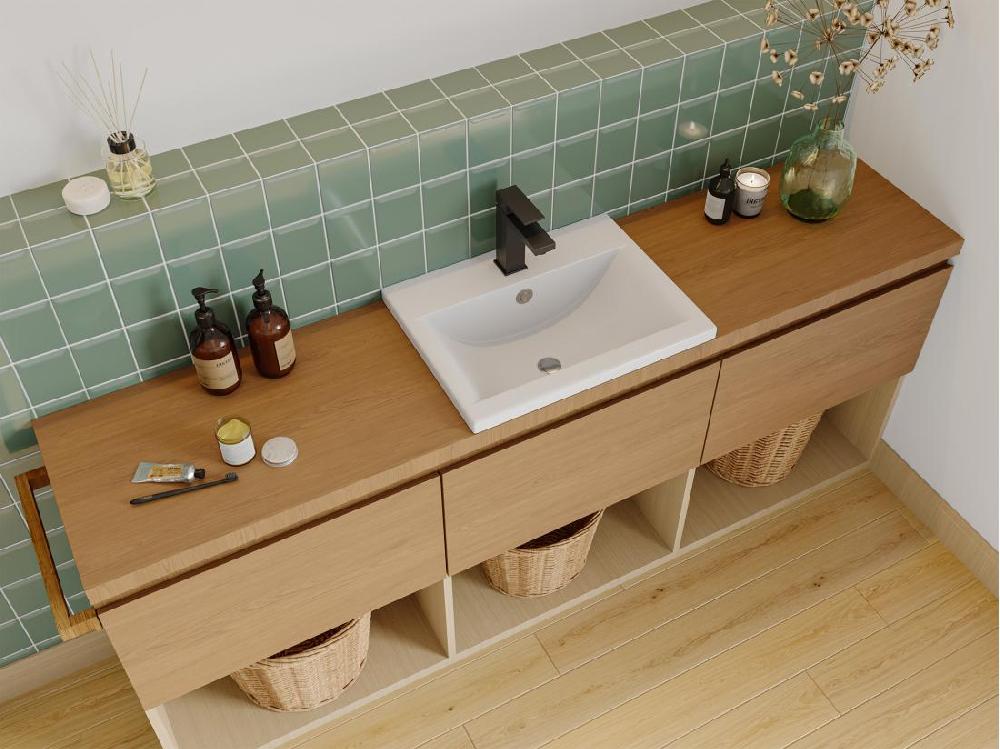 vente unique Vasque de salle de bain semi-encastrée rectangle en céramique - L51 5 cm - Blanc - YASMAC II