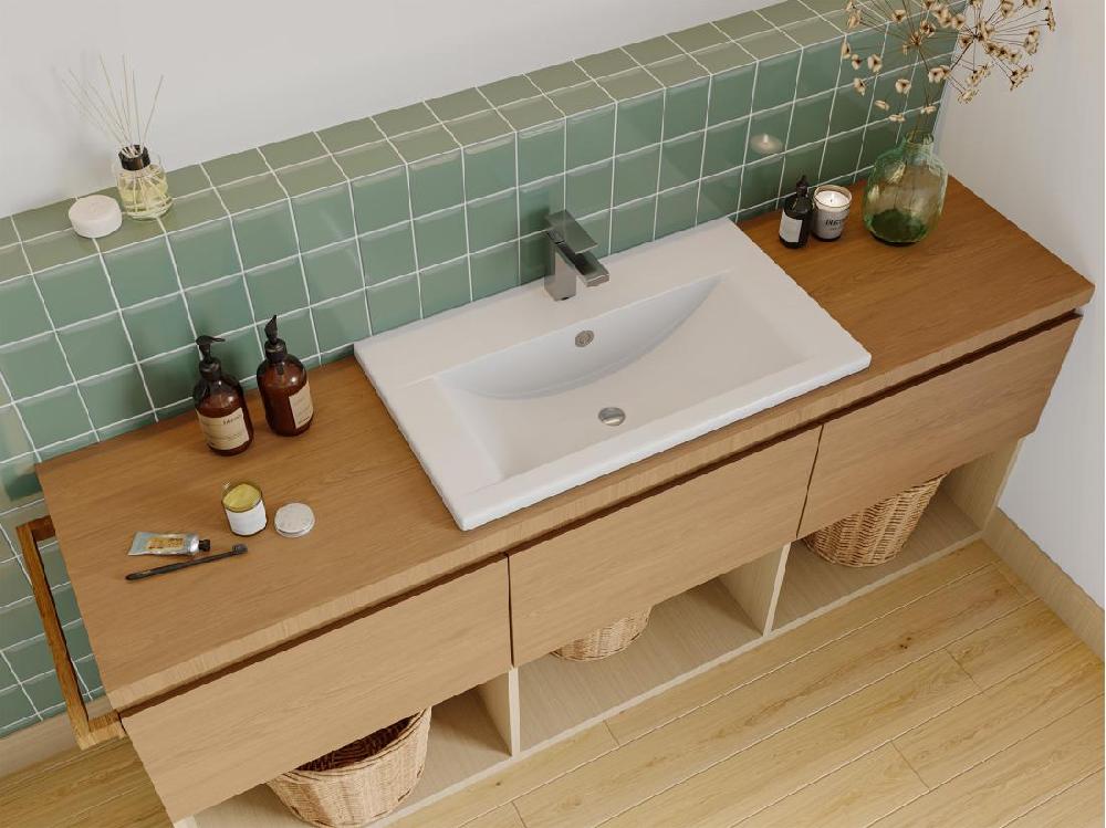 vente unique Vasque de salle de bain semi-encastrée rectangle en céramique - 71 5 cm - Blanc - YASMAC II