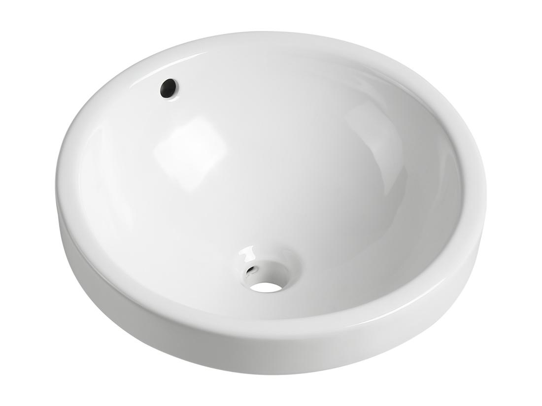 Vente Unique Vasque De Salle De Bain Semi-encastrée Ronde En Céramique - 46 Cm - Blanc - CATONAC II