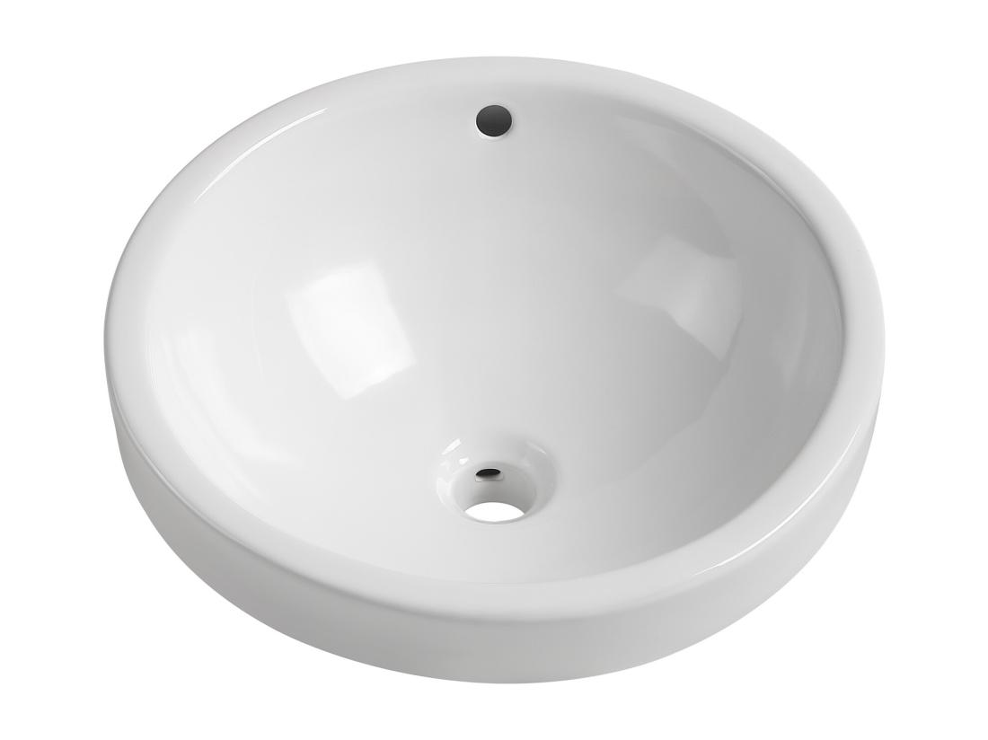 Vente Unique Vasque De Salle De Bain Semi-encastrée Ronde En Céramique - 46 Cm - Blanc - CATONAC II