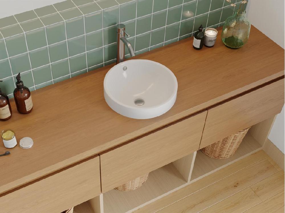 vente unique Vasque de salle de bain semi-encastrée ronde en céramique - 46 cm - Blanc - CATONAC II