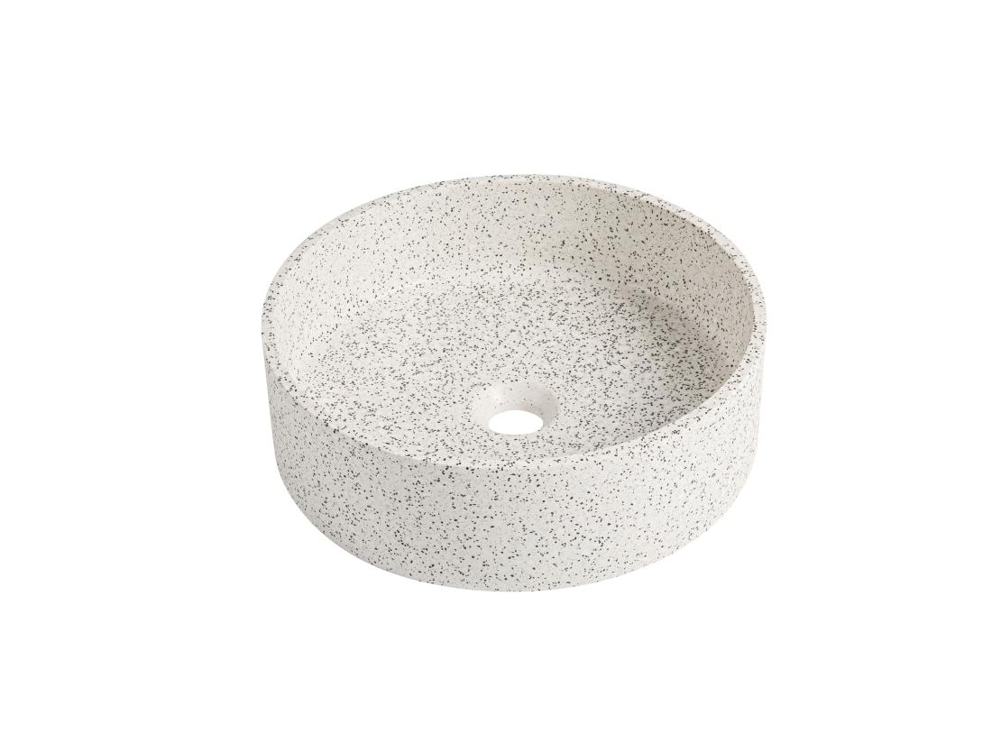 Vente Unique Vasque Ronde à Poser En Terrazzo Blanc - 39 Cm - DUKAT