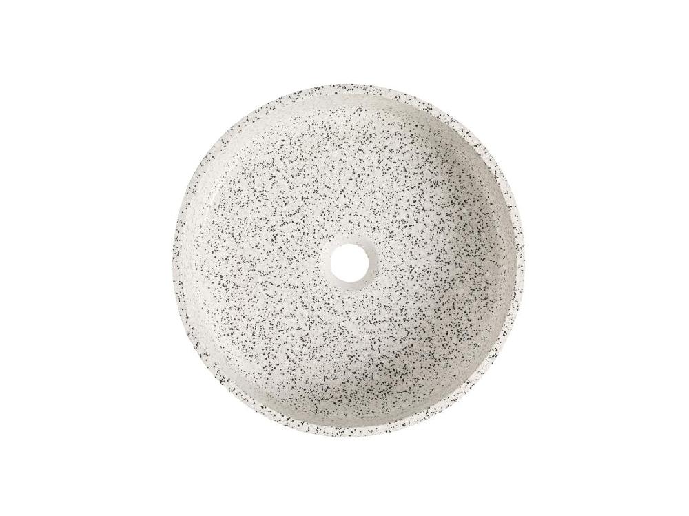 Vente Unique Vasque Ronde à Poser En Terrazzo Blanc - 39 Cm - DUKAT
