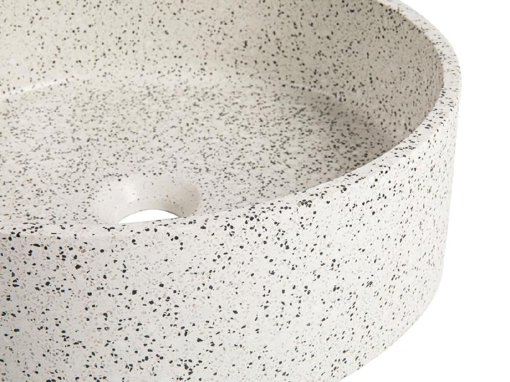 Vente Unique Vasque Ronde à Poser En Terrazzo Blanc - 39 Cm - DUKAT