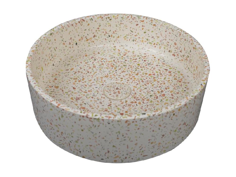 Vente Unique Vasque Ronde à Poser En Terrazzo Rose - 39 Cm - DUKAT
