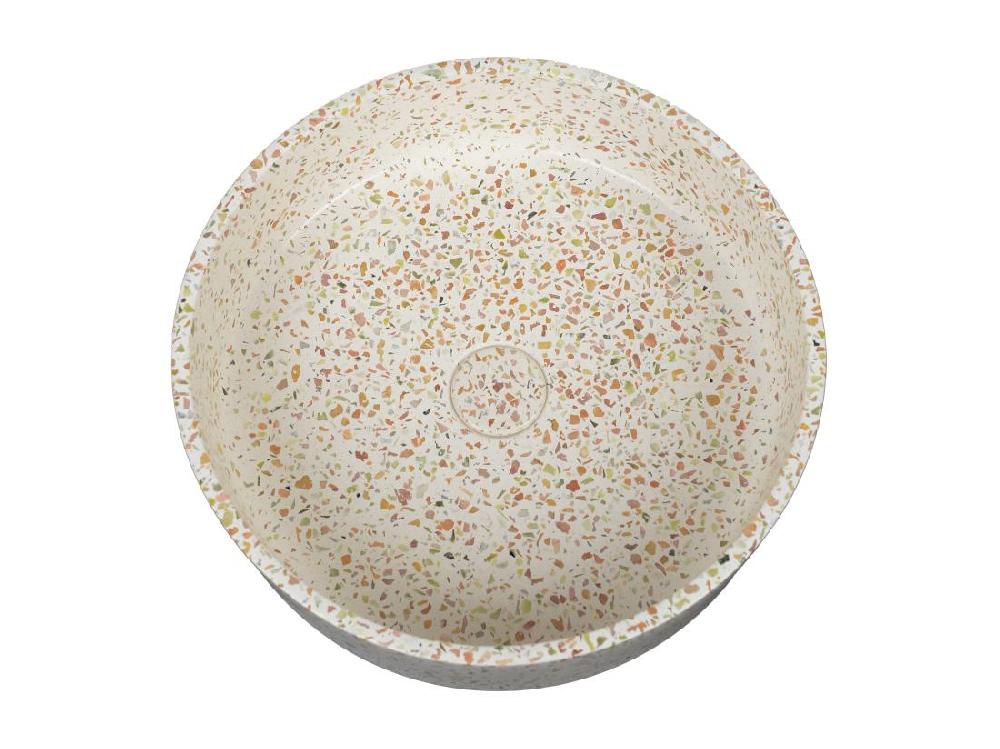Vente Unique Vasque Ronde à Poser En Terrazzo Rose - 39 Cm - DUKAT