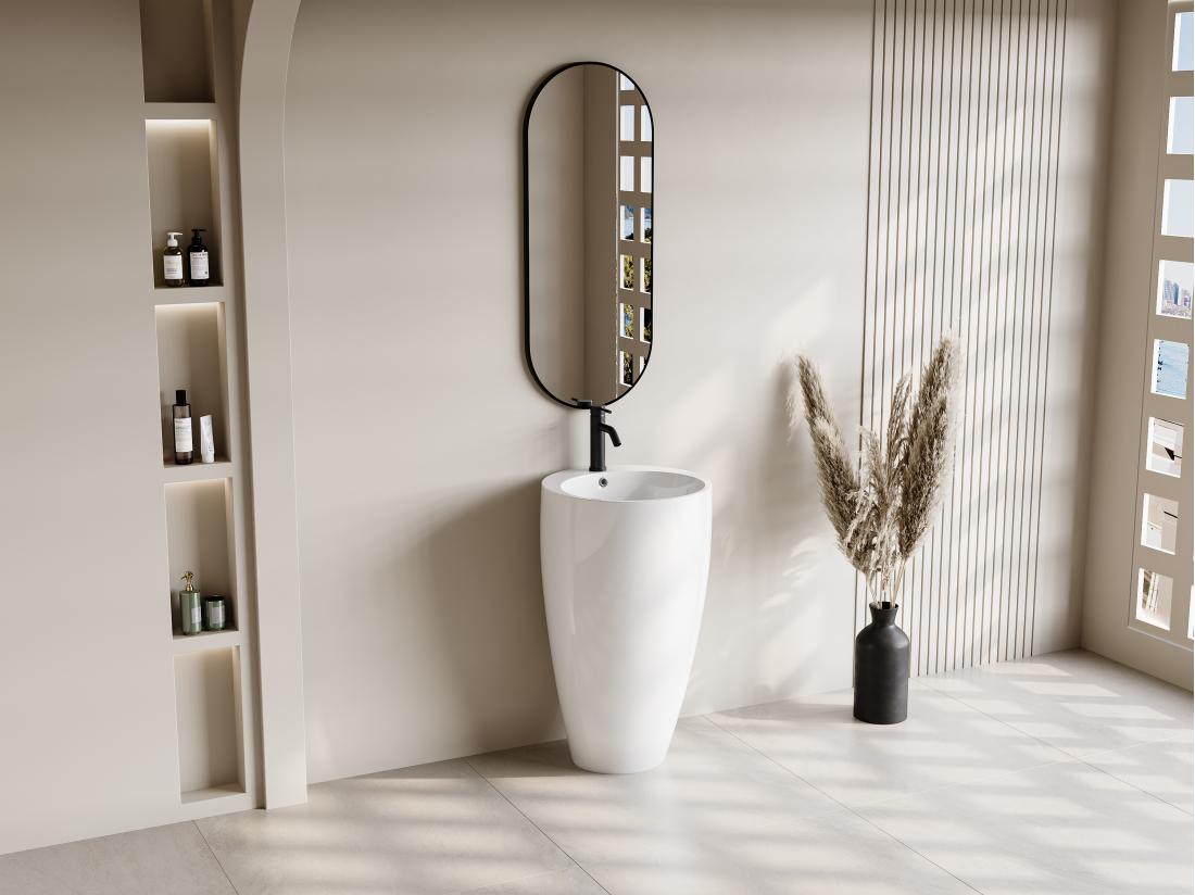 vente unique Vasque sur pied cylindrique blanche - D50 x H83 cm - MILOS II