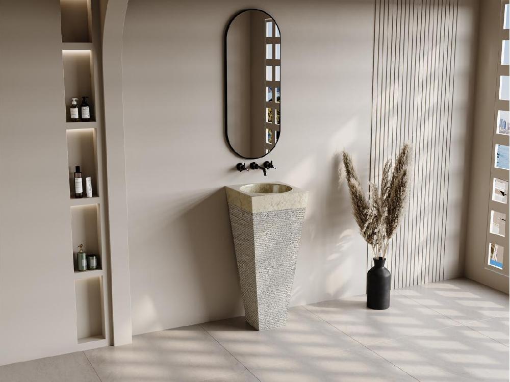 vente unique Vasque sur pied en marbre - Coloris crème - L40 x P40 x H90 cm - STORTA