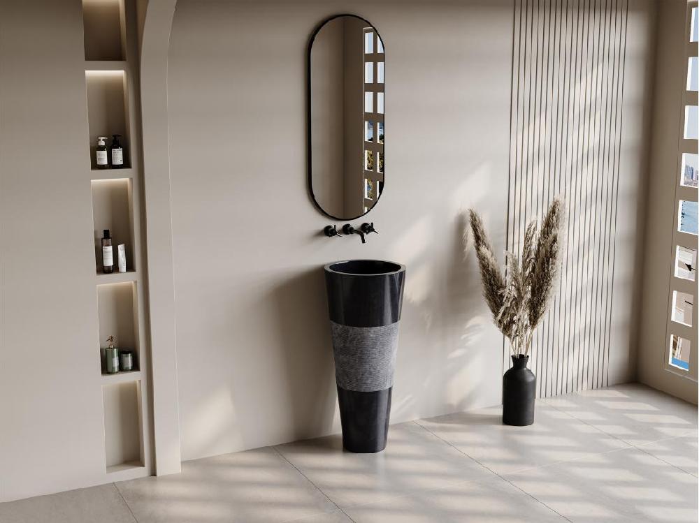 vente unique Vasque sur pied en marbre - Coloris noir - L40 x P40 x H90 cm - PULOA