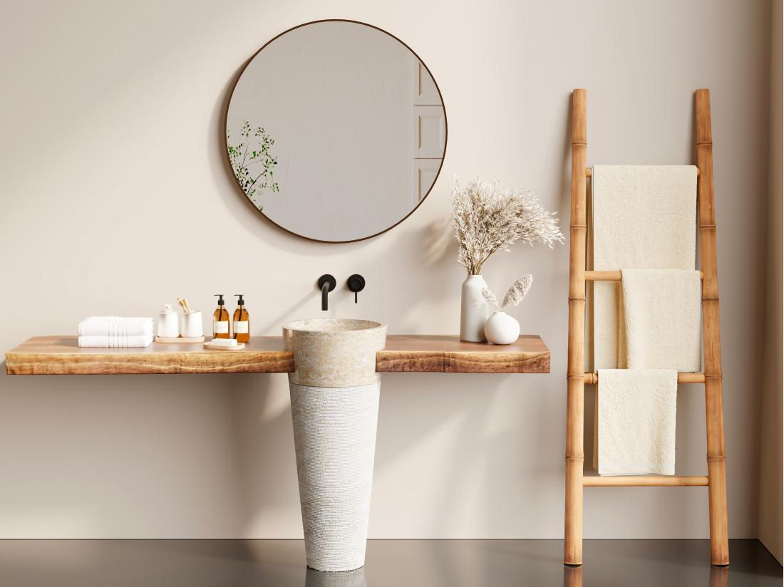 vente unique Vasque sur pied en marbre LANTA - Couleur crème