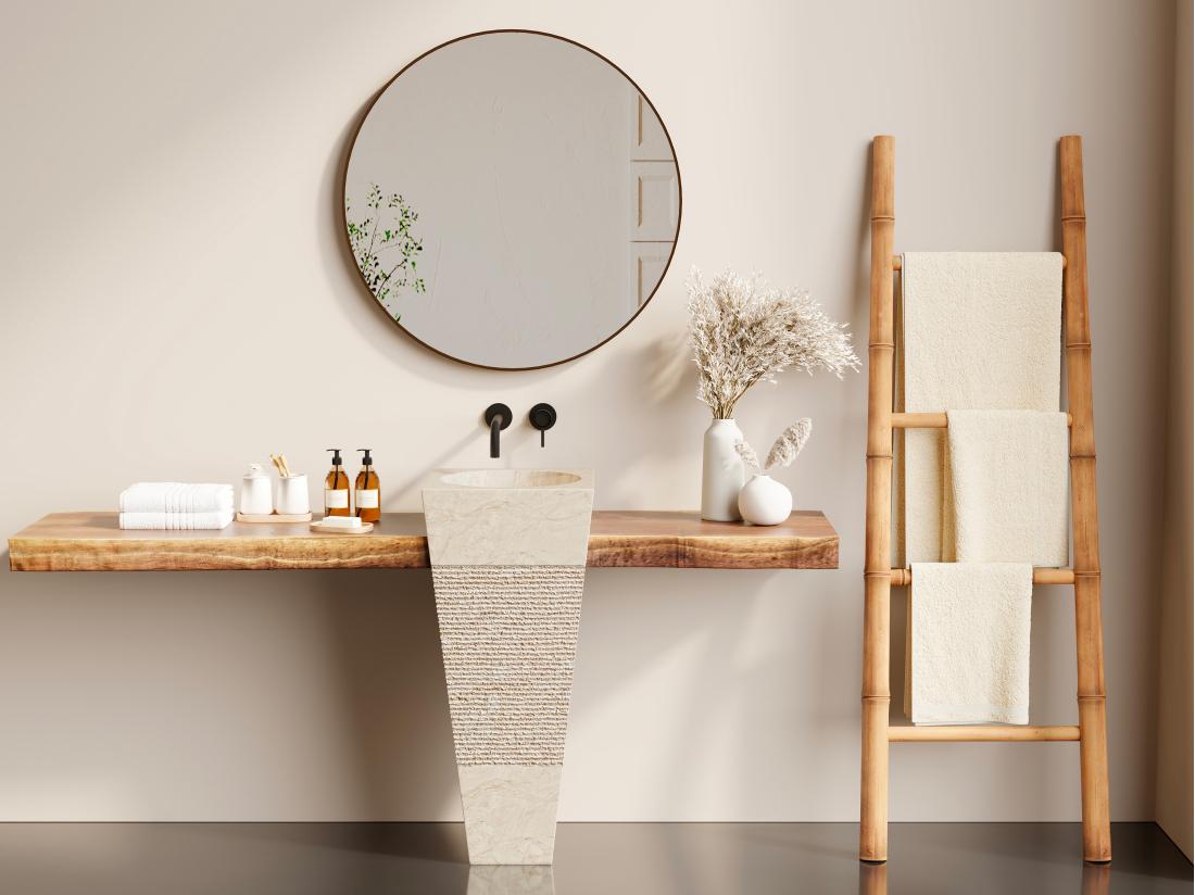 Vente Unique Vasque Sur Pied En Marbre - MIDO - Couleur Crème Et Grise