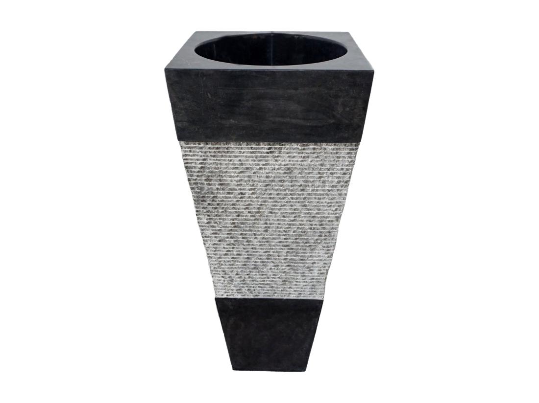 Vente Unique Vasque Sur Pied En Marbre MIDO - Couleur Noire Et Grise
