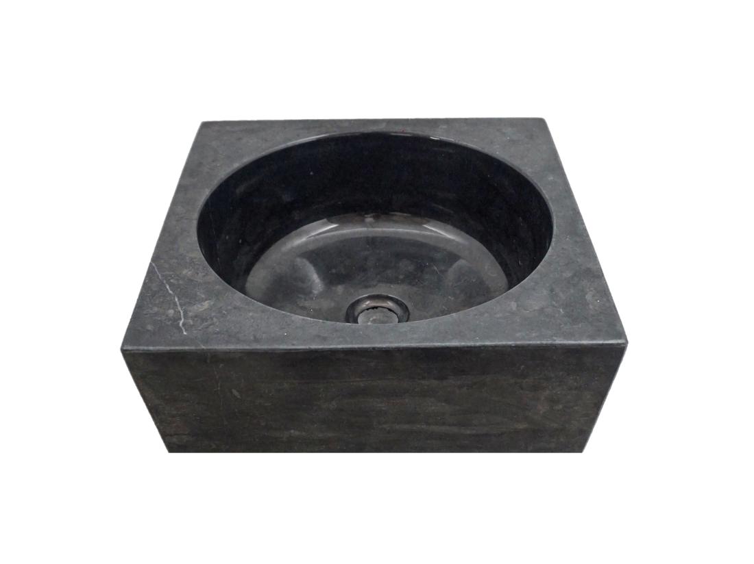 Vente Unique Vasque Sur Pied En Marbre MIDO - Couleur Noire Et Grise